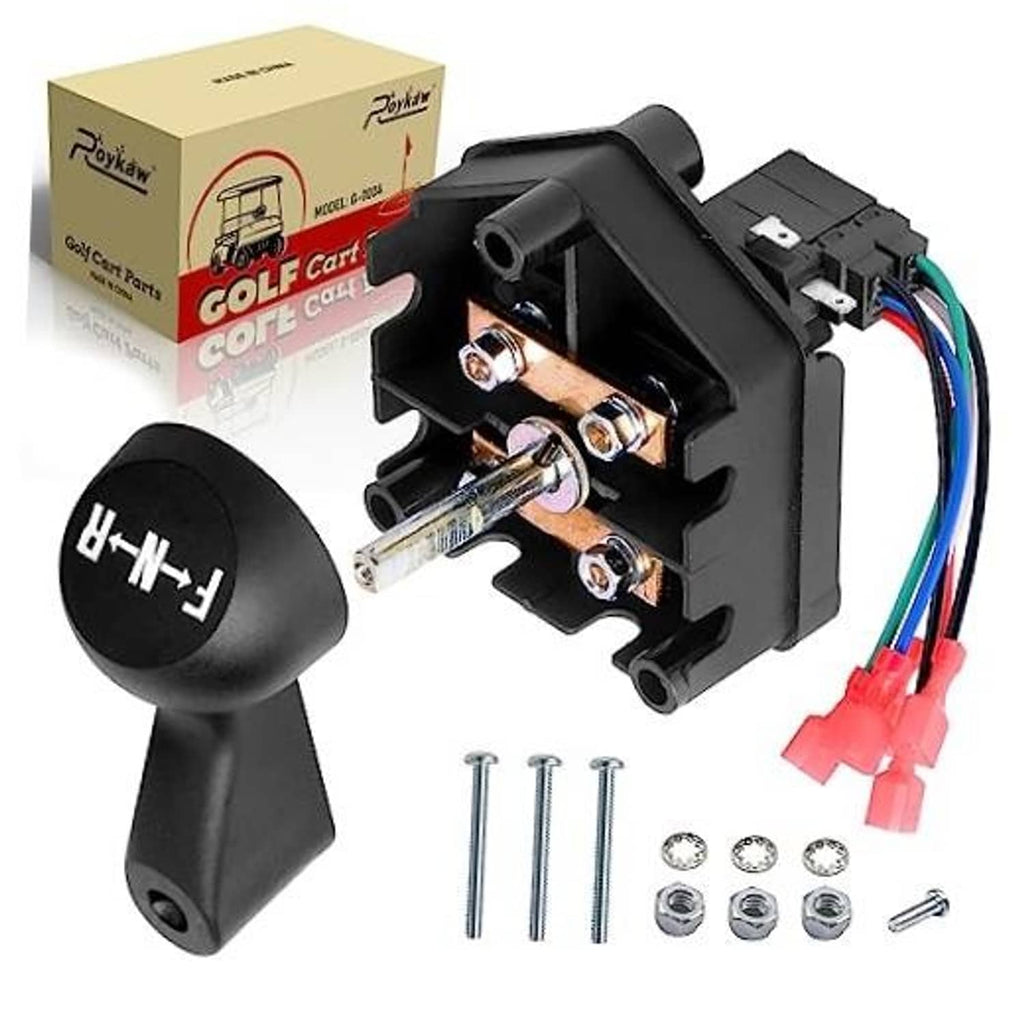 Golf cart forward/reverse switch with black handle knob and wiring harness
