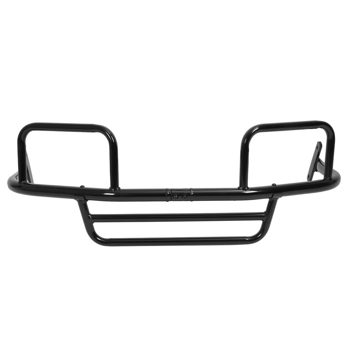 Black metal front brush guard with side hoops, center bar, and lower protection rail