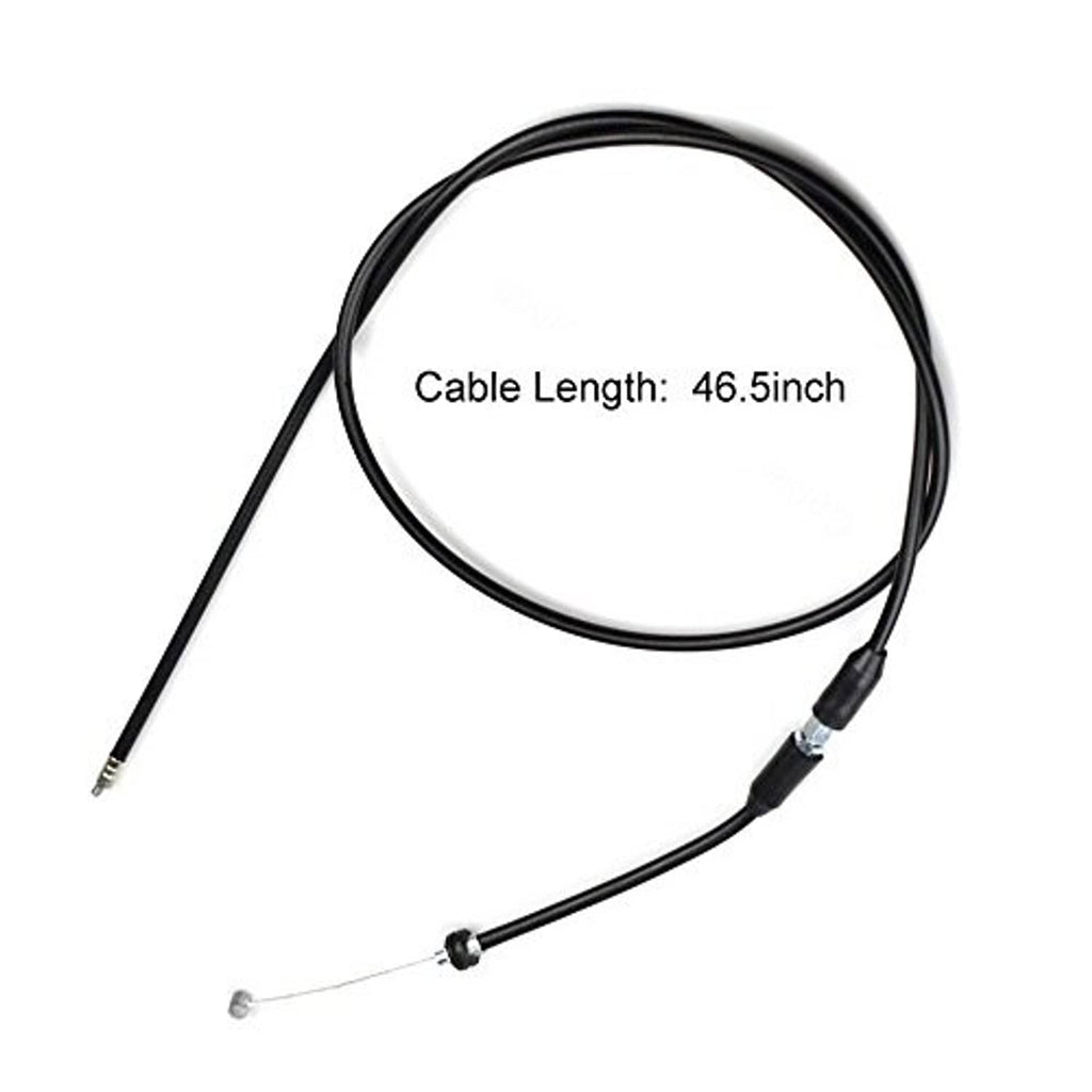 Black throttle cable with metal ends; cable length 46.5 inches