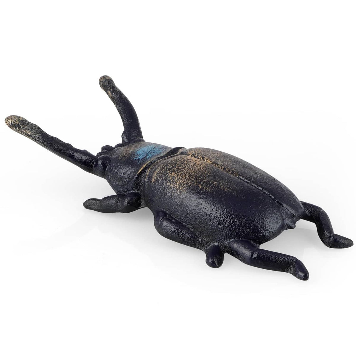 Cast iron beetle boot jack with bronze patina finish and long antenna pull handles