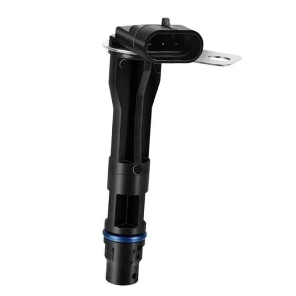 Black camshaft position sensor with bracket and 3-pin electrical connector