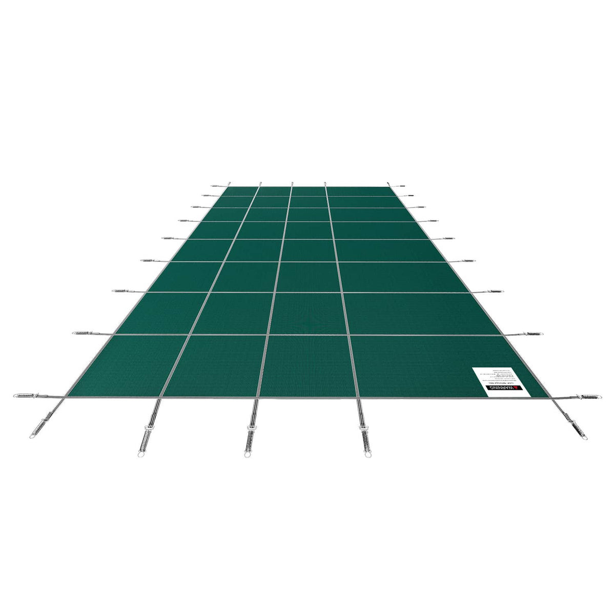 Inground pool safety cover, green with anchor tools and grommet strips