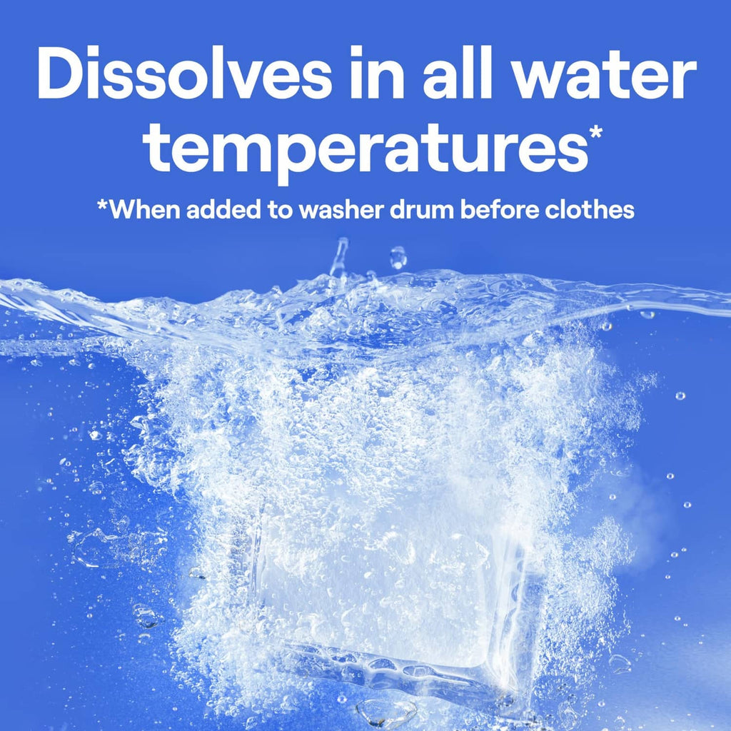 Laundry detergent powder graphic: dissolves in all water temperatures splash