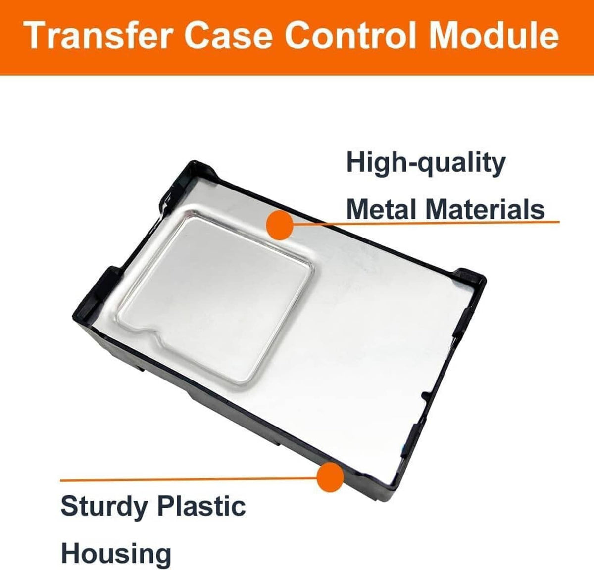 Transfer case control module cover with metal plate and sturdy plastic housing, black