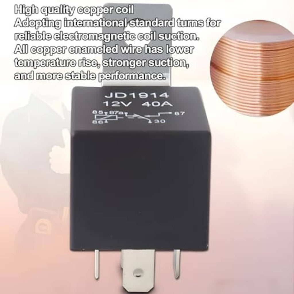 JD1914 12V 40A 4-pin relay with metal mounting base, black housing