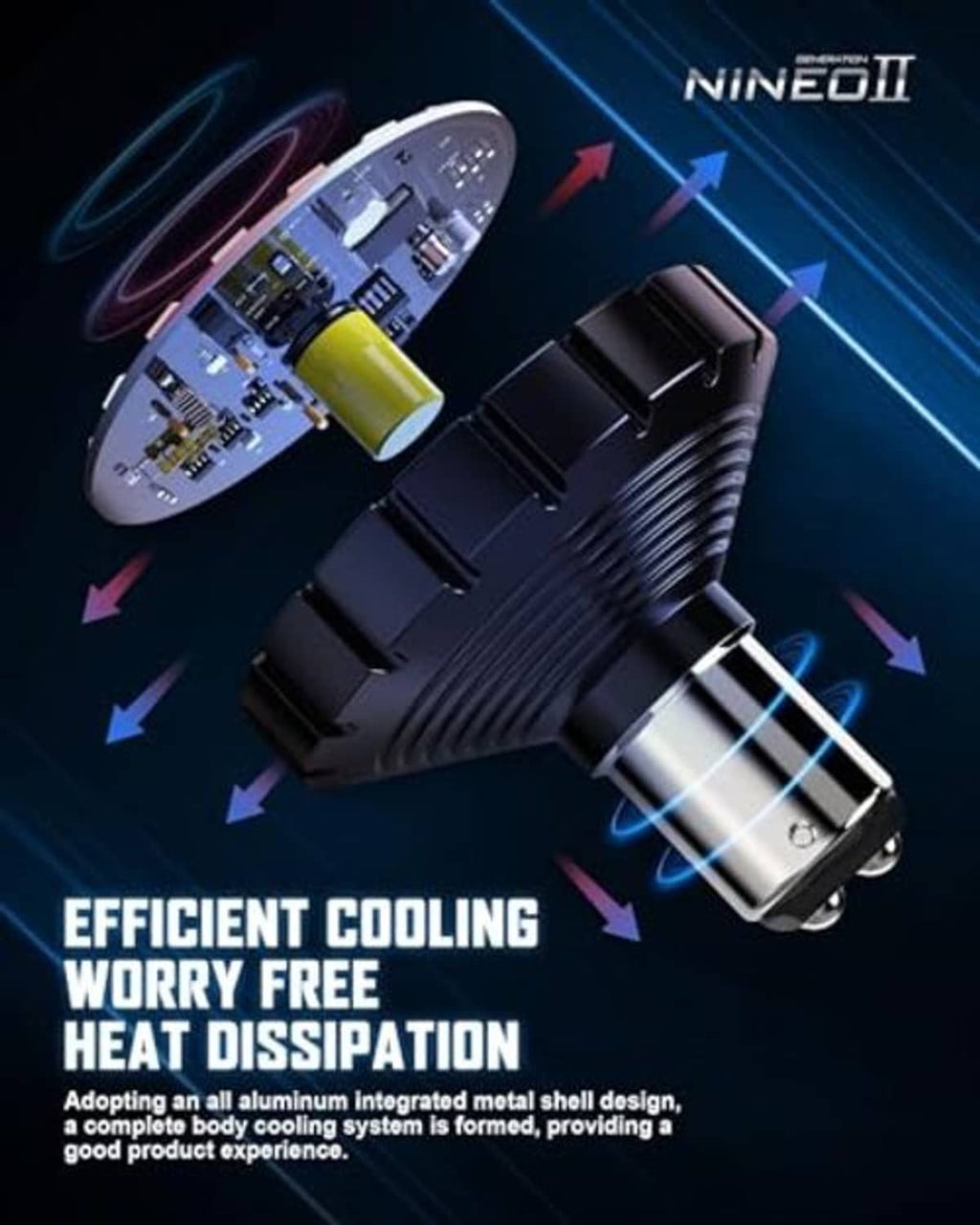 Black 1157 LED turn signal bulb heat sink with visible circuit board