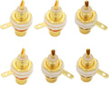 Gold-plated RCA panel-mount audio sockets, 6-pack with mounting tabs and white insulators