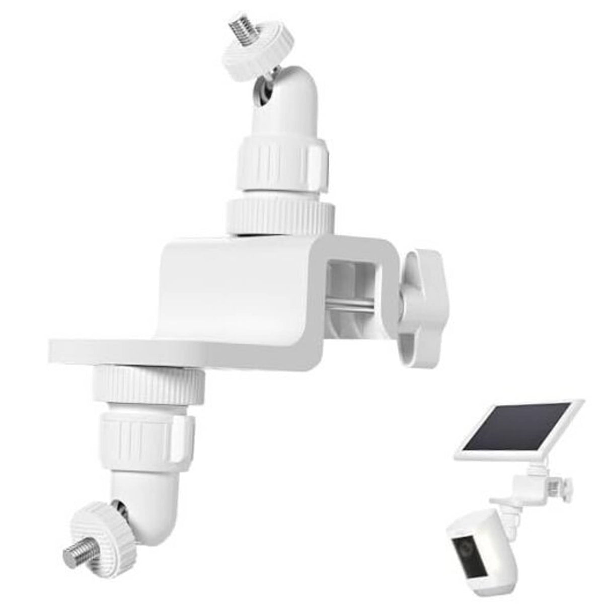 White 2-inch gutter mount for outdoor camera and solar panel with adjustable bracket