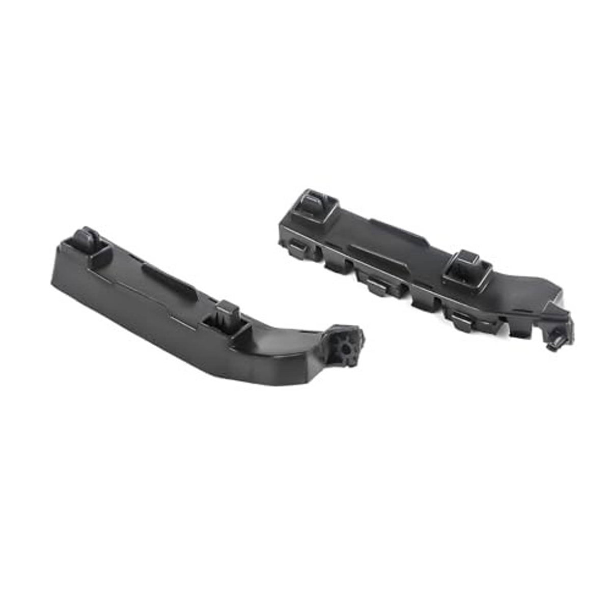 Front bumper bracket retainer set, black plastic, two curved mounting pieces