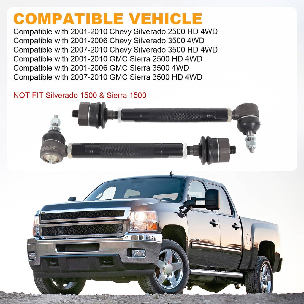 Two black tie rod end assemblies with ball joints and rubber boots, with hardware