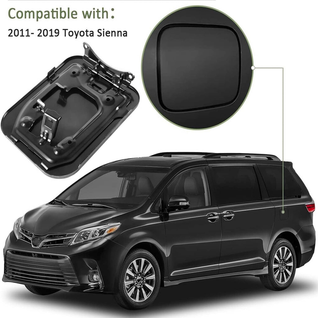 Black fuel door cover with open inner housing and square access panel