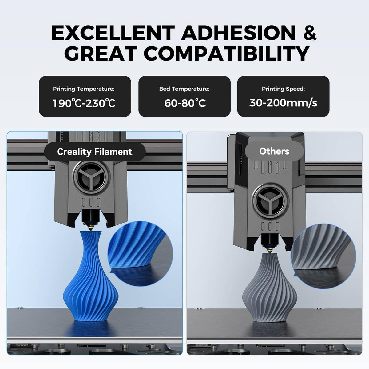 3D printer extruding blue filament into a spiral shape on the build plate