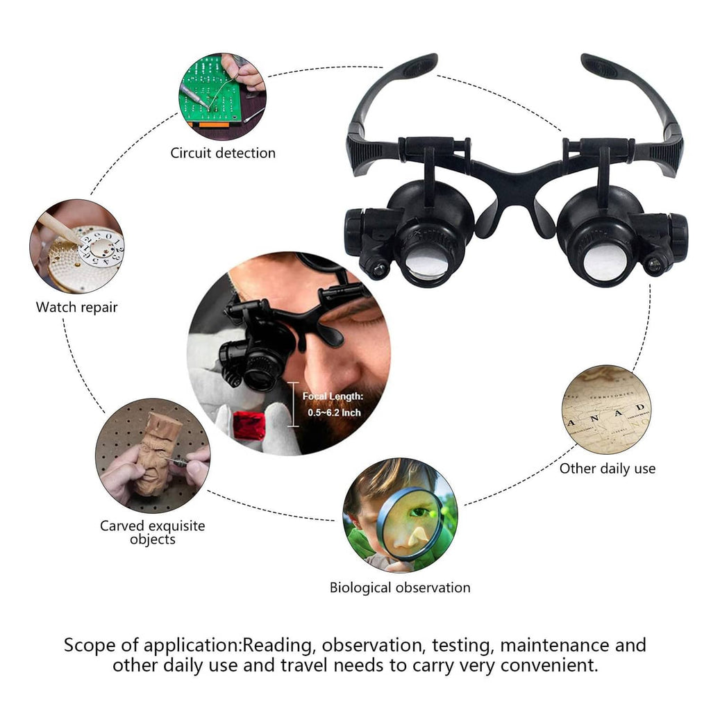 Black LED magnifying glasses for reading, inspection, and detailed repair