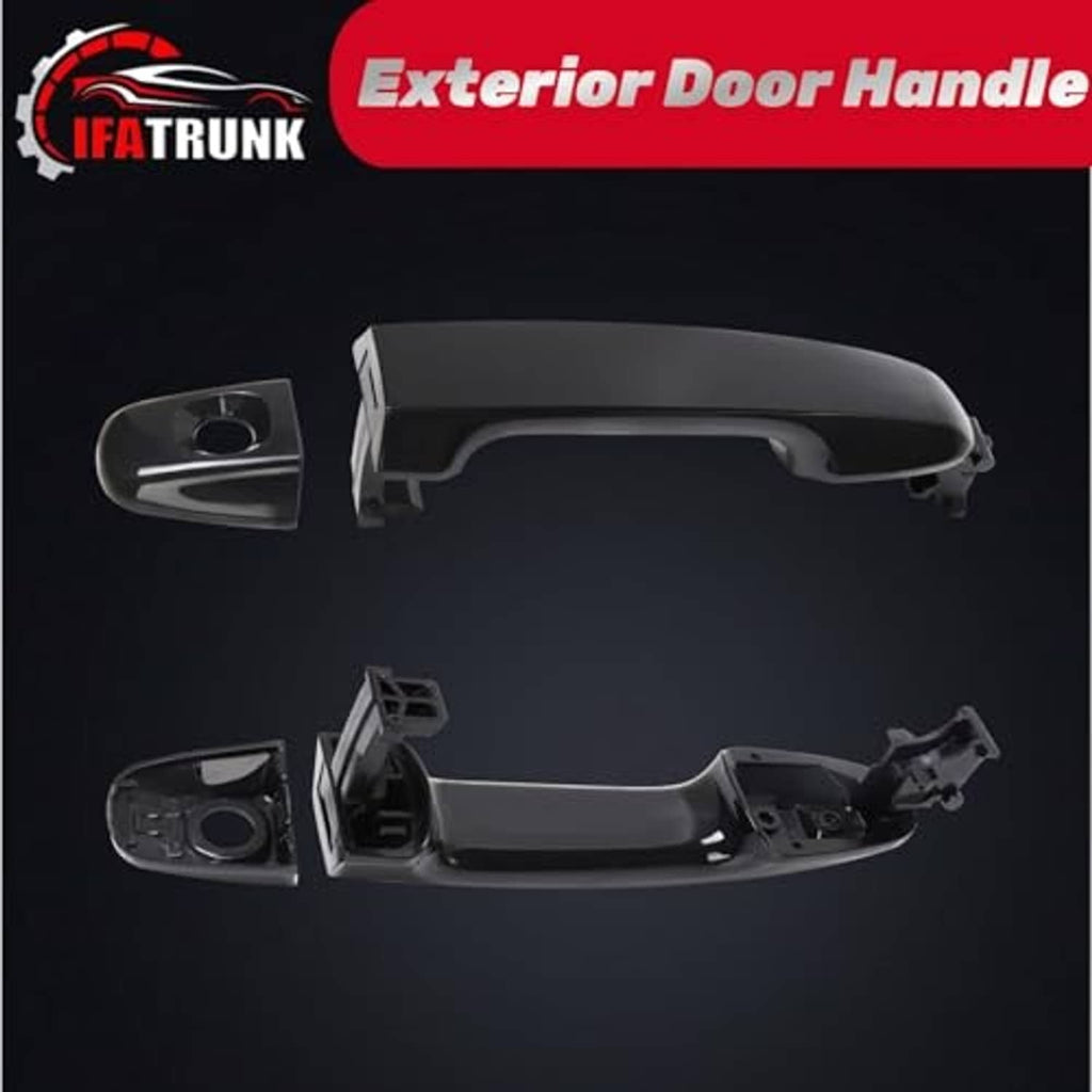 Exterior door handle set in black, front left with key bezel and mounting parts.