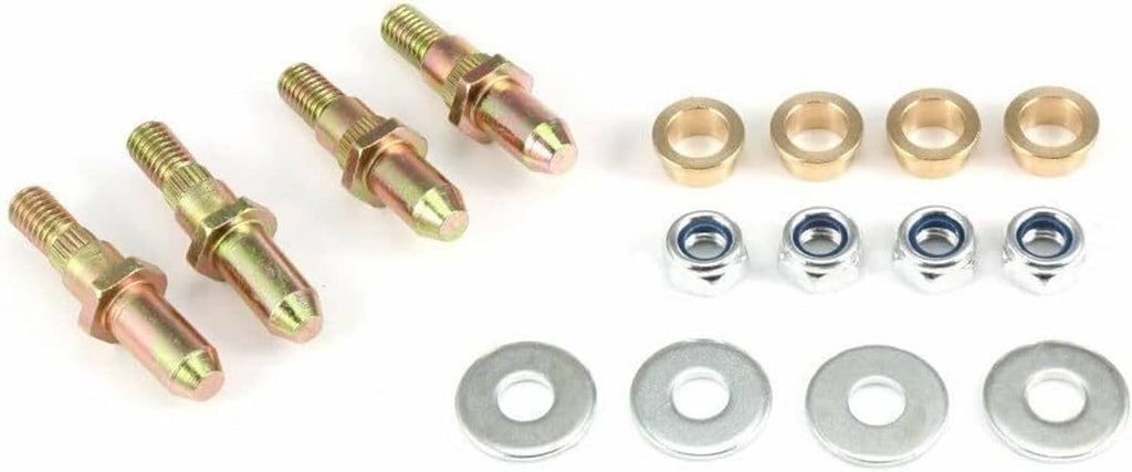 Hinge roller pin and bushing repair kit set with pins, metal washers, and bronze bushings