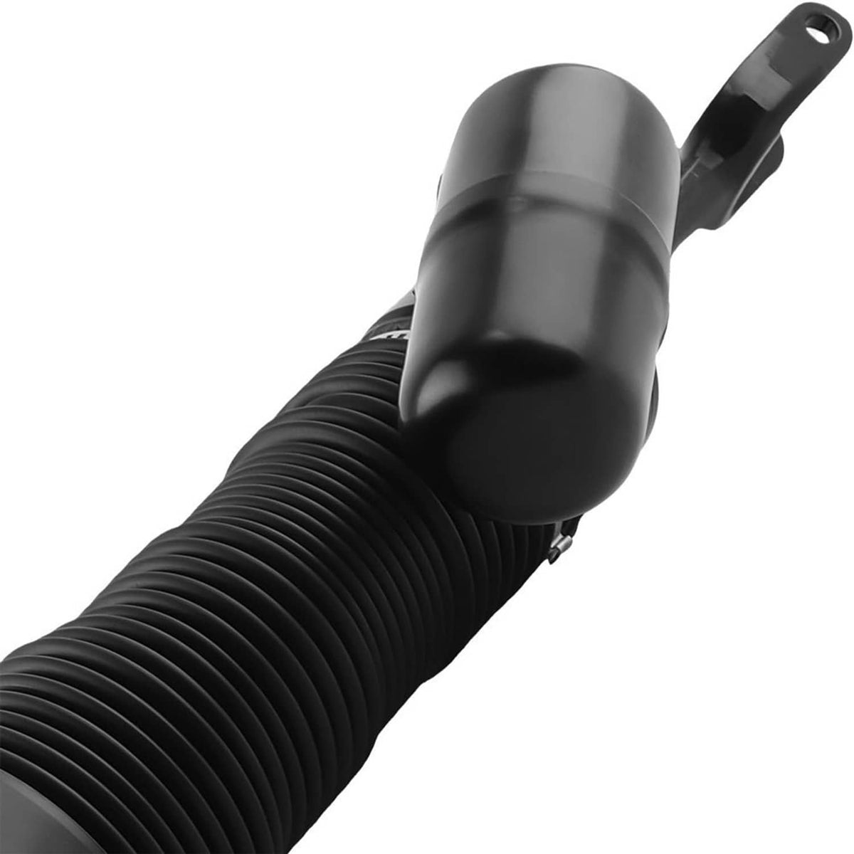 Front air suspension strut shocks close-up, black reservoir and ribbed spring