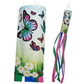 Butterfly windsock with colorful butterflies and flowers, hanging with ribbon streamers