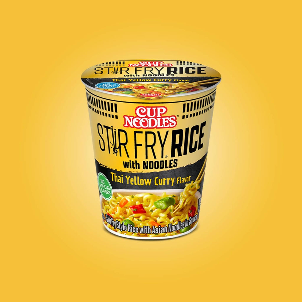 Cup Noodles Stir Fry Rice cup, Thai Yellow Curry Flavor label