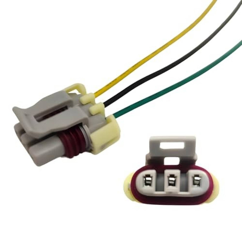Wiring harness connector set with gray plug, three-pin socket, yellow/black/green wires