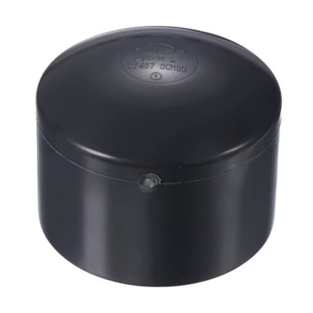 Black round UPVC pipe end cap plug fitting with smooth top and central retention nub