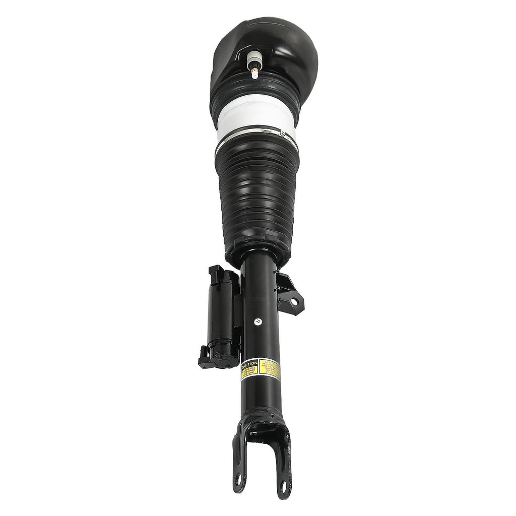 Air suspension shock strut with white air spring and black mounting brackets