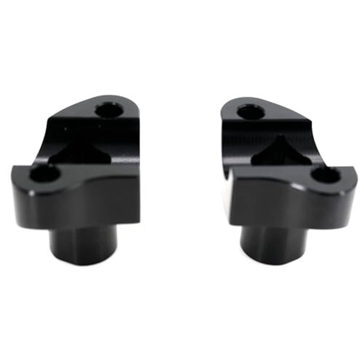 Black handlebar riser pair with matte finish and top mounting holes