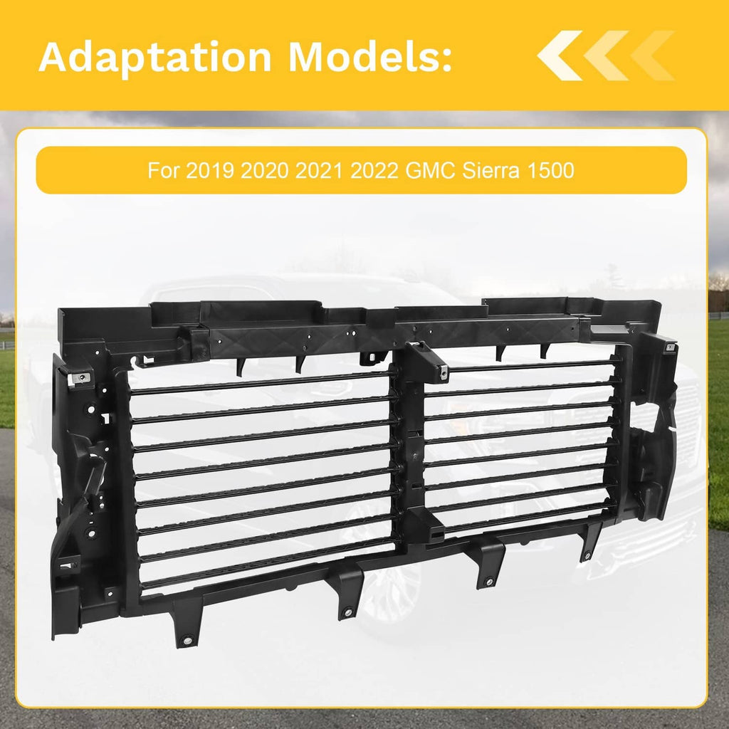 Front active air grille shutter grille with black slats and latch-style side brackets