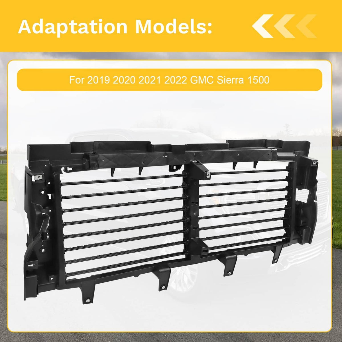 Front active air grille shutter grille with black slats and latch-style side brackets