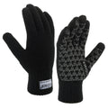 Black knit winter touchscreen gloves with patterned touchscreen fingertips and ribbed cuffs