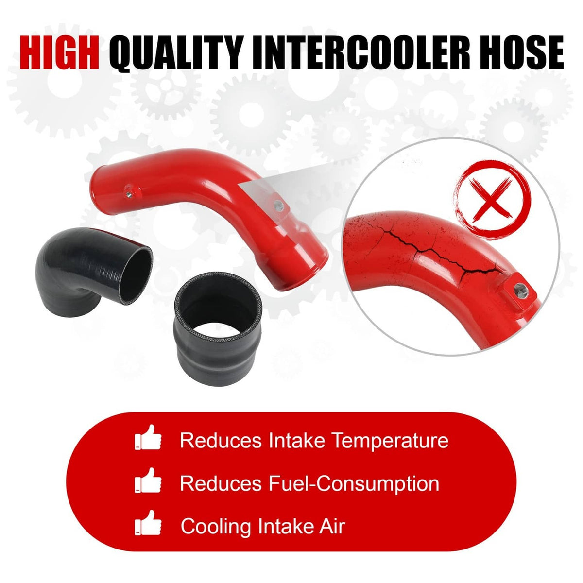 High quality red intercooler hose with black silicone boots and end fittings
