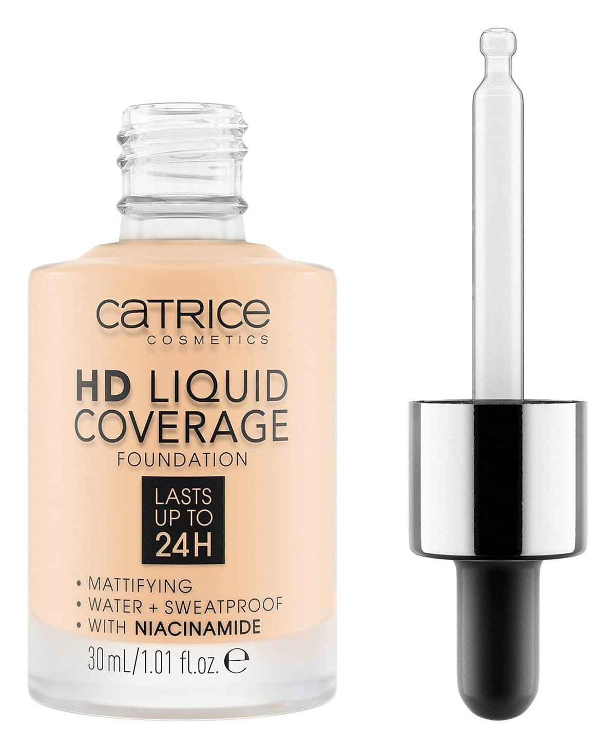 Liquid foundation bottle with black pump, Porcelain Beige shade