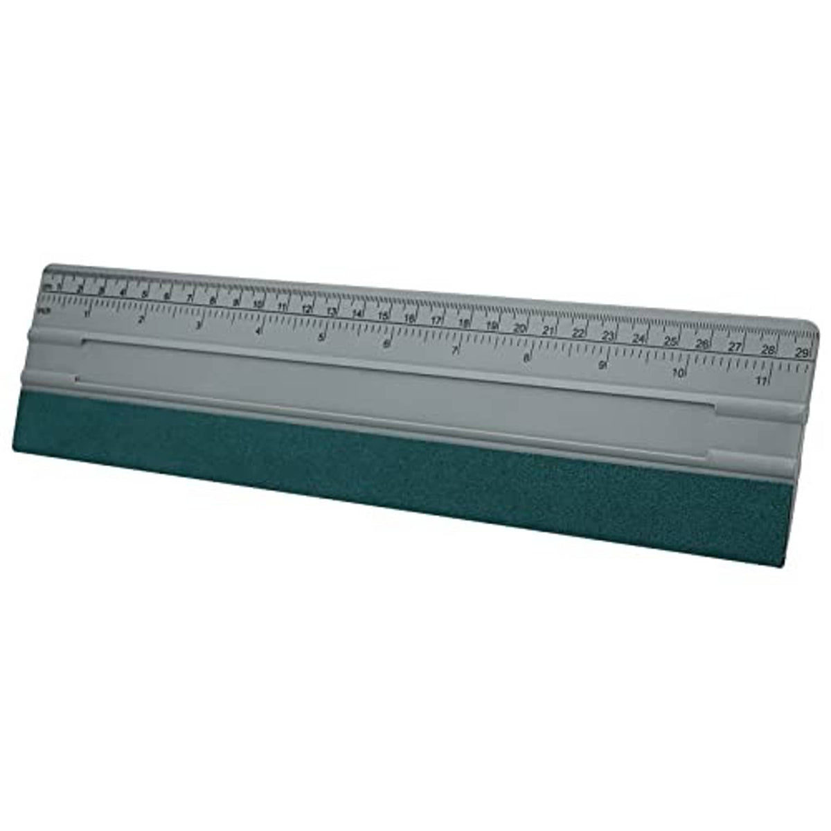 Felt squeegee tool with silver measuring ruler and teal felt edge for vinyl
