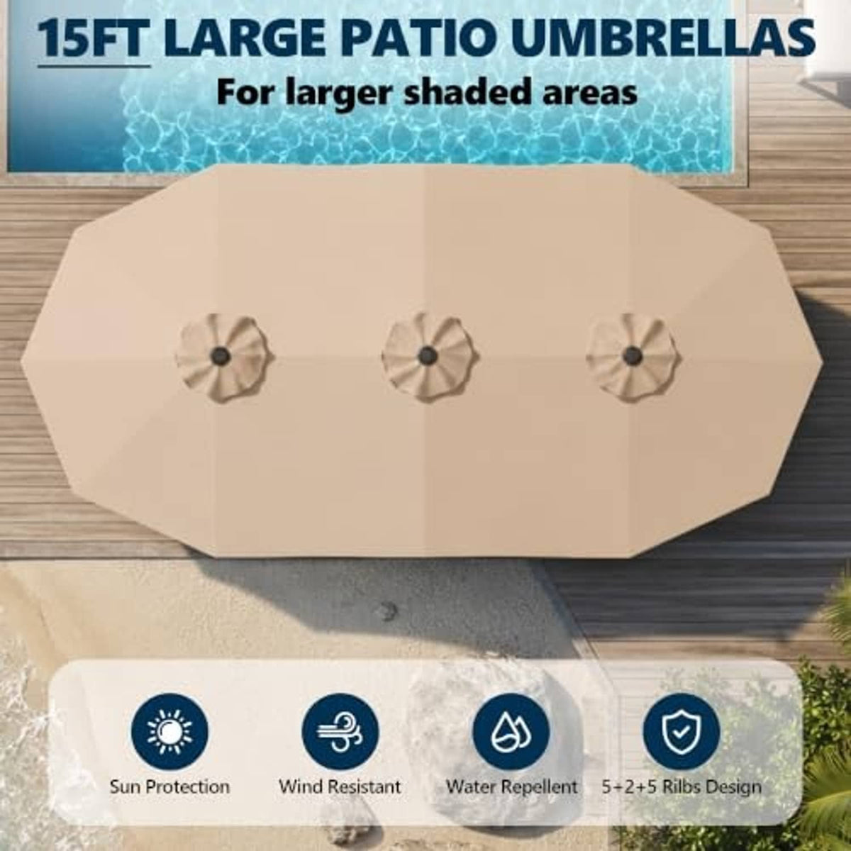 Beige patio umbrella replacement canopy with three grommet vents