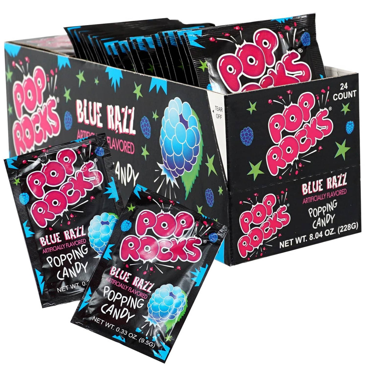Pop Rocks Blue Razz popping candy variety pack with four foil packets