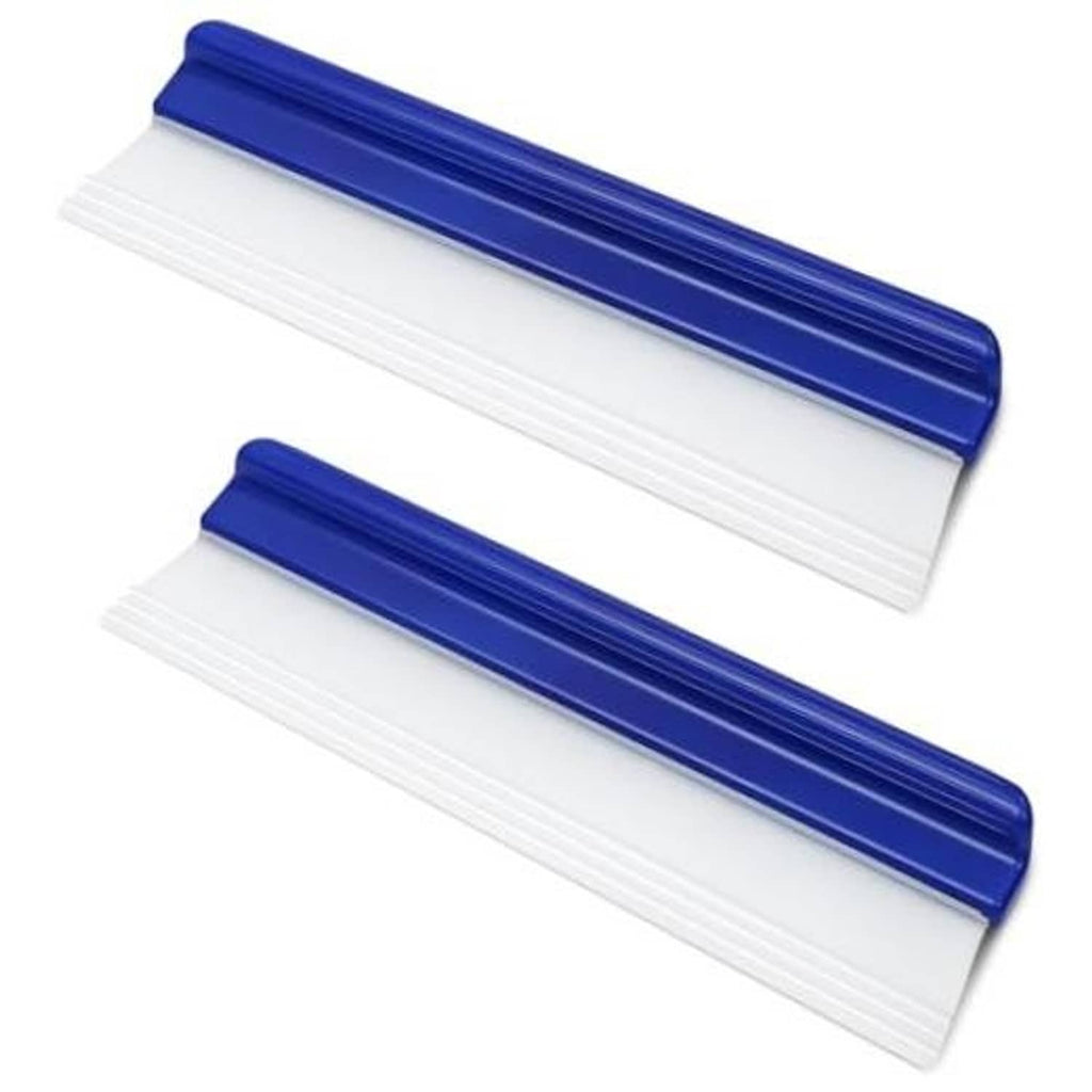 Set of 2 car drying squeegees with blue handle and white water blade