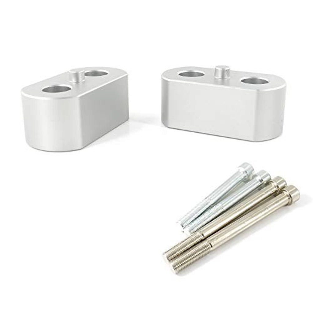 Silver handlebar riser block set with mounting screws and hardware