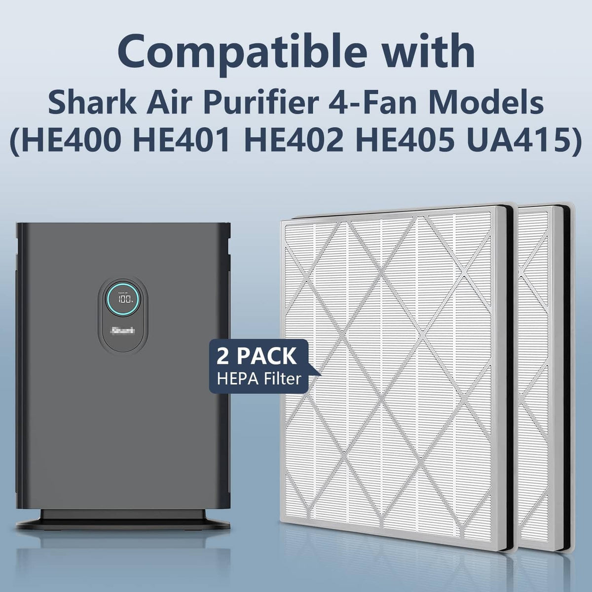 2-pack HE400 HE401 True HEPA filter compatible with Shark Air Purifier 4-fan models