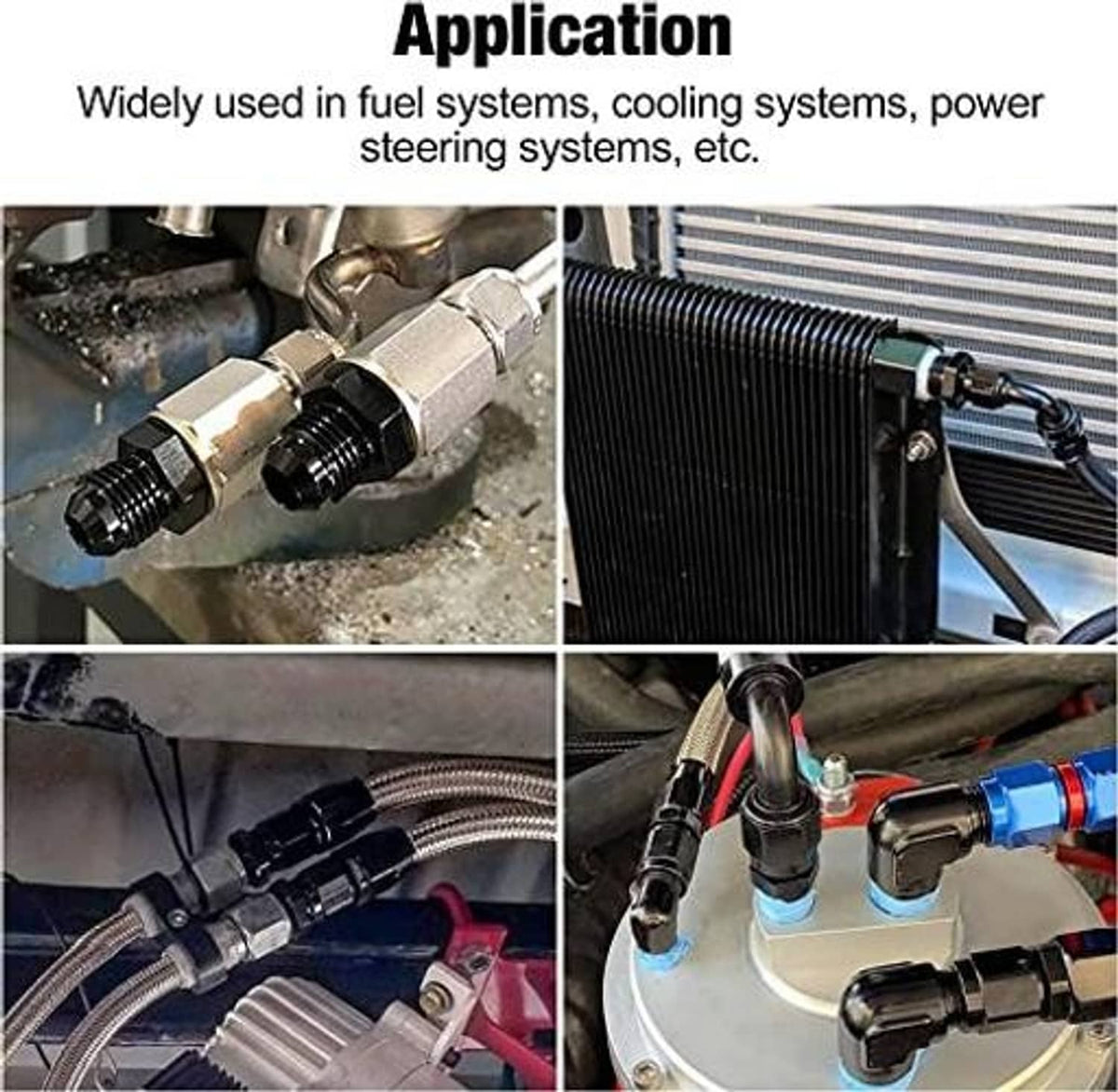 AN flare to 1/2 NPT adapter fitting installed on vehicle hose and line connections