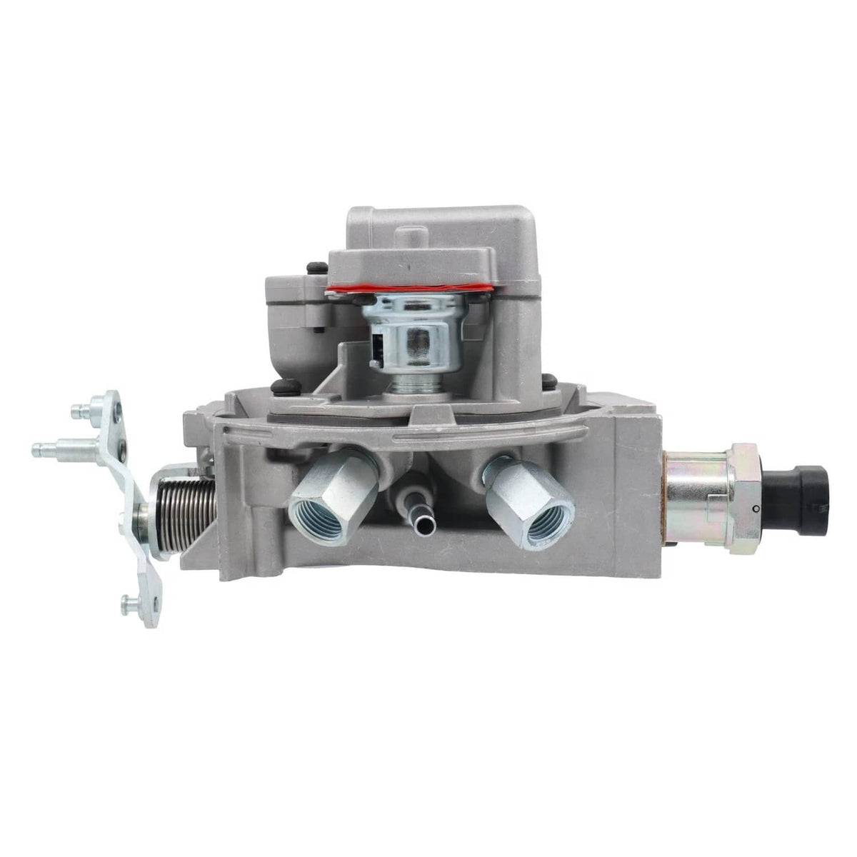 Throttle body with fuel injector assembly, side profile with multiple metal ports and fittings