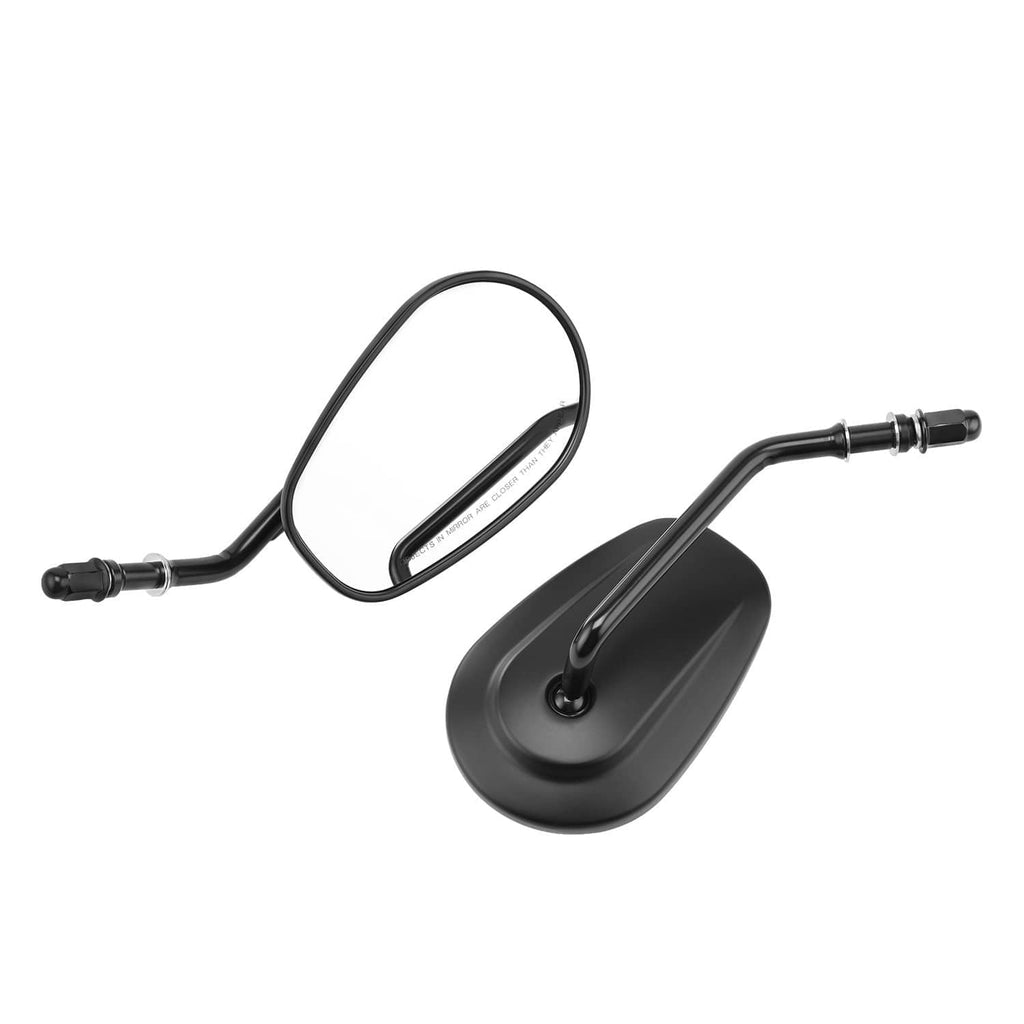 Matte black oval rearview mirror set with long stems and round joint hardware