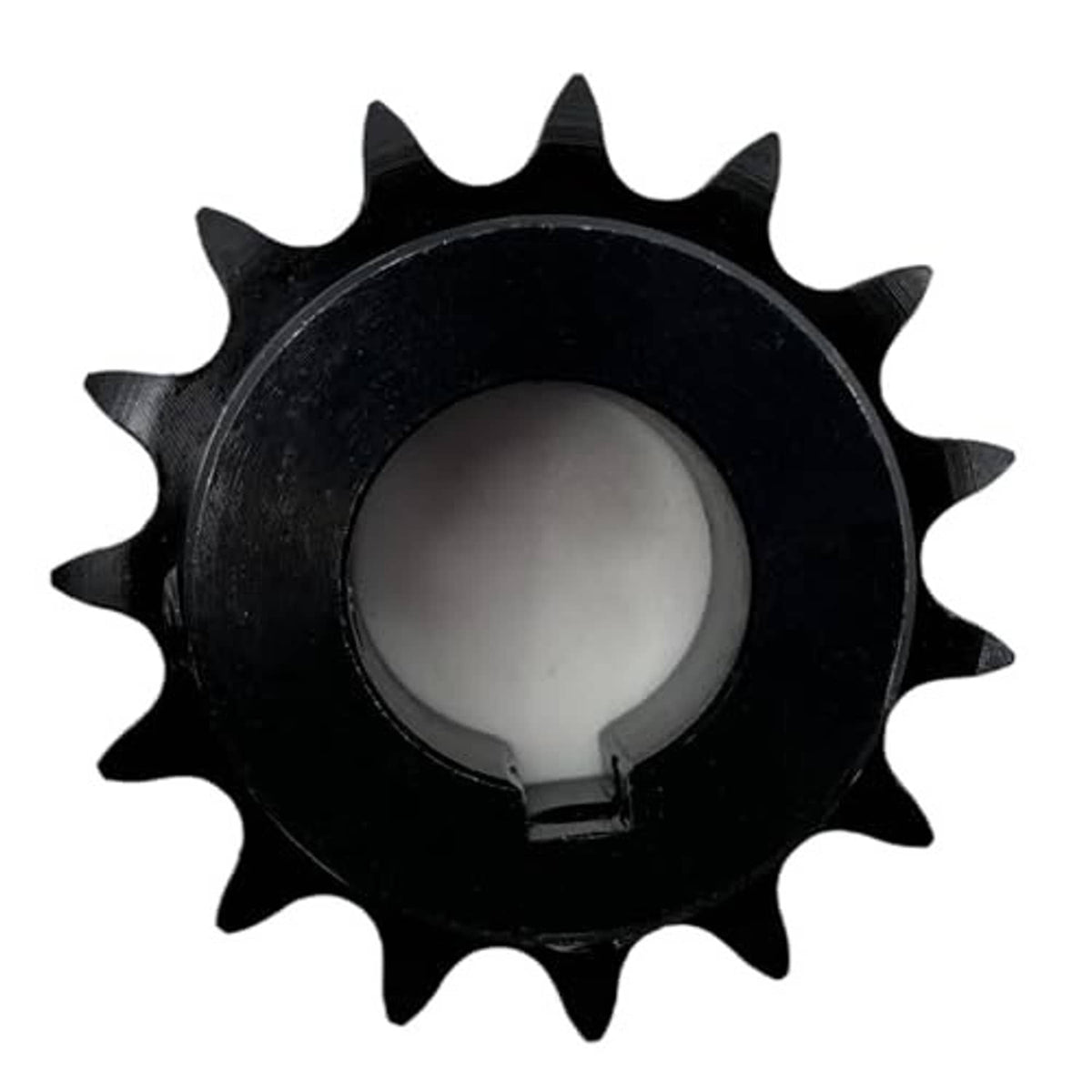 Reverse view of dark roller chain sprocket with central bore and 4OB15-1 marking