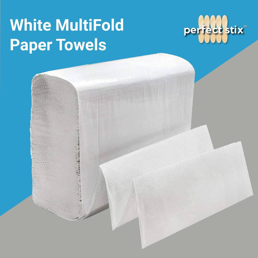White multifold paper towel stack with folded sheets ready for dispensing