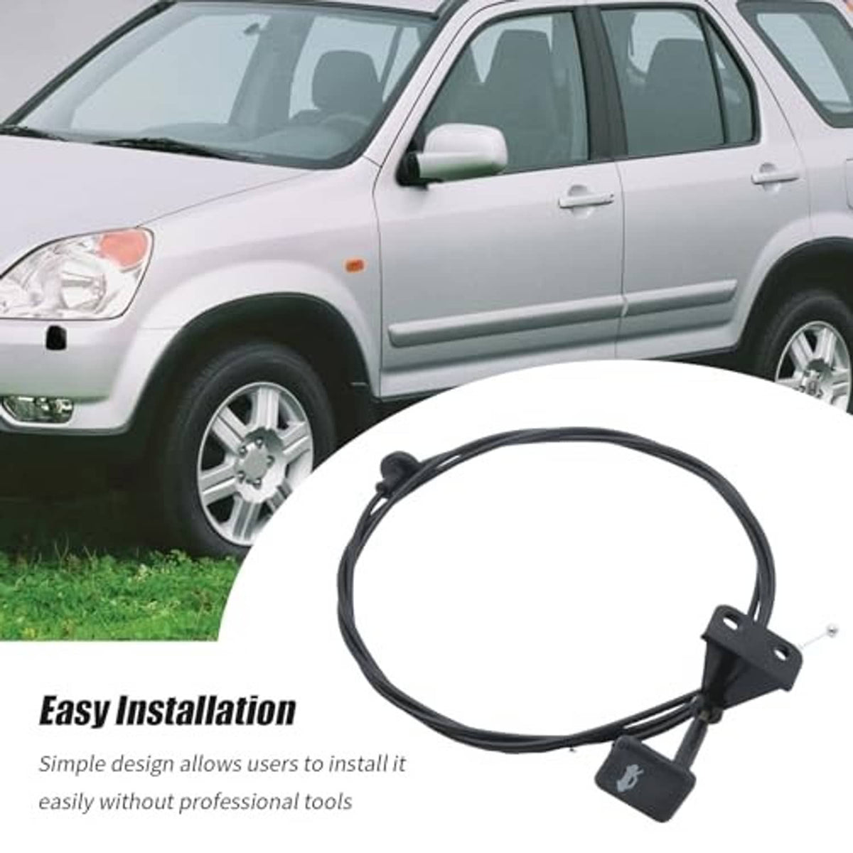 Black engine hood latch release cable wire with bracket mount and pull tab for replacement