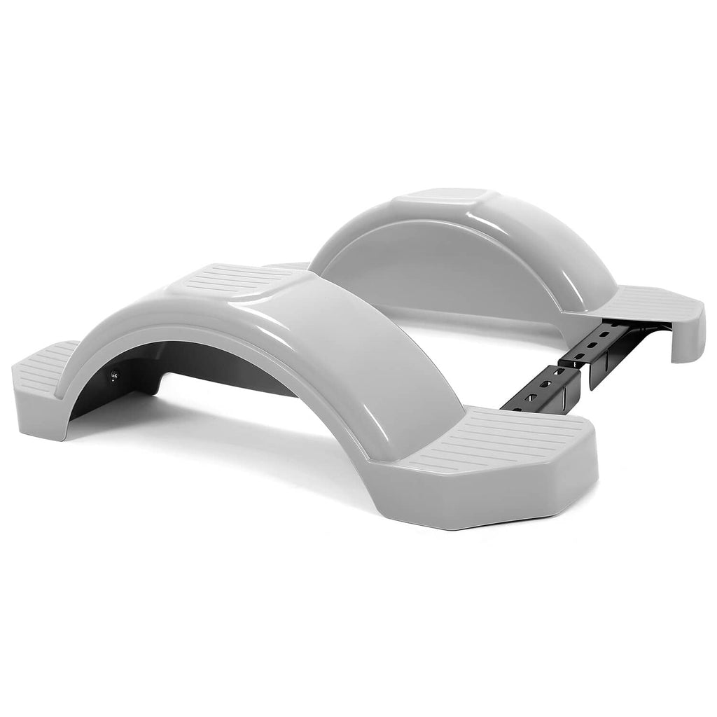 Gray trailer fender pair with raised step treads and black mounting hardware