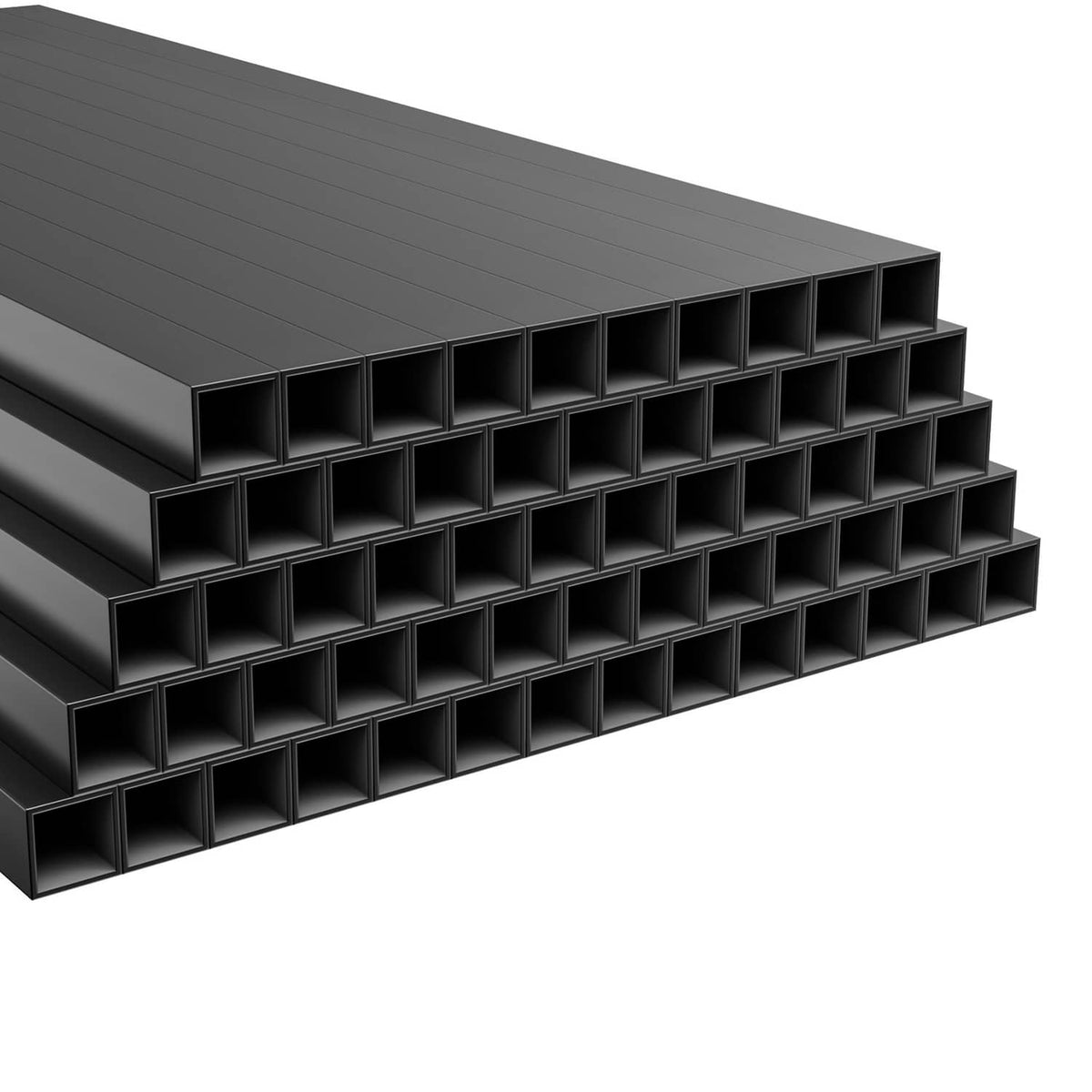 Stacked black aluminum square balusters, hollow grid channel design for decks