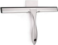 Bathroom glass shower squeegee with silver handle and black rubber blade