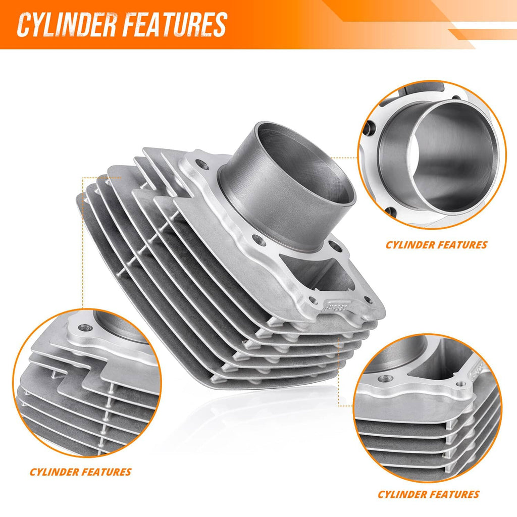ATV cylinder features view with finned cylinder and inset detail of bore area