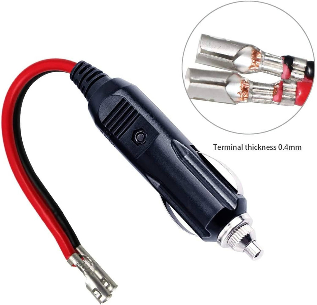 12V fused car cigarette lighter male plug with inline fuse terminal detail