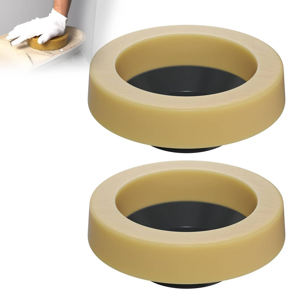 Yellow toilet wax ring gasket pair, thick round seals with center openings
