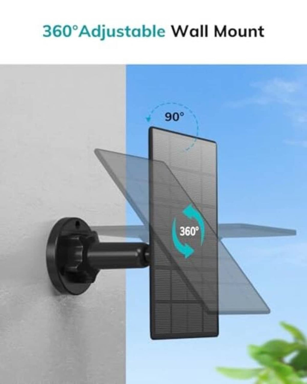 Solar panel with 360° adjustable wall mount bracket for outdoor camera installation